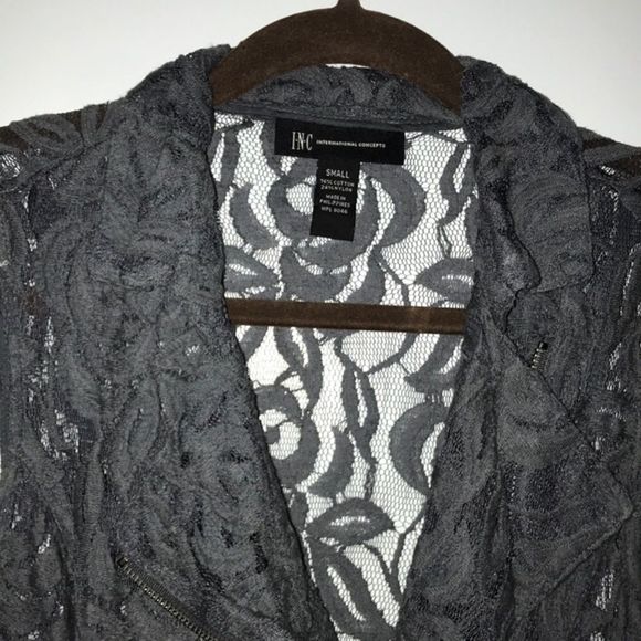 NEW INC Dark Gray Lace Zippered Moto Vest Small S - Picture 3 of 11